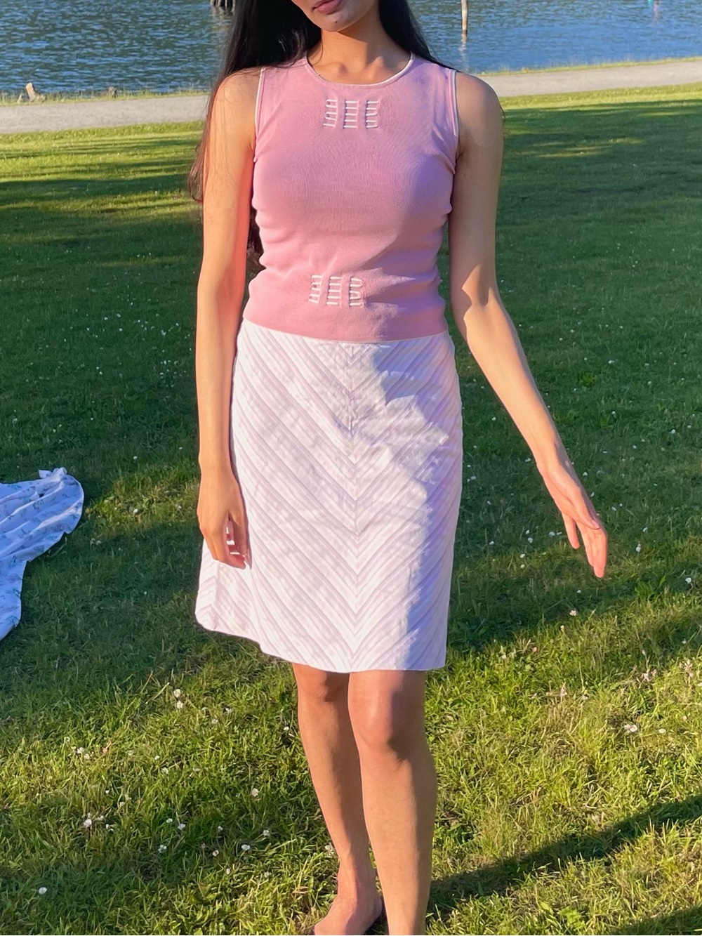 Banana Republic Pink Chevron Midi Skirt